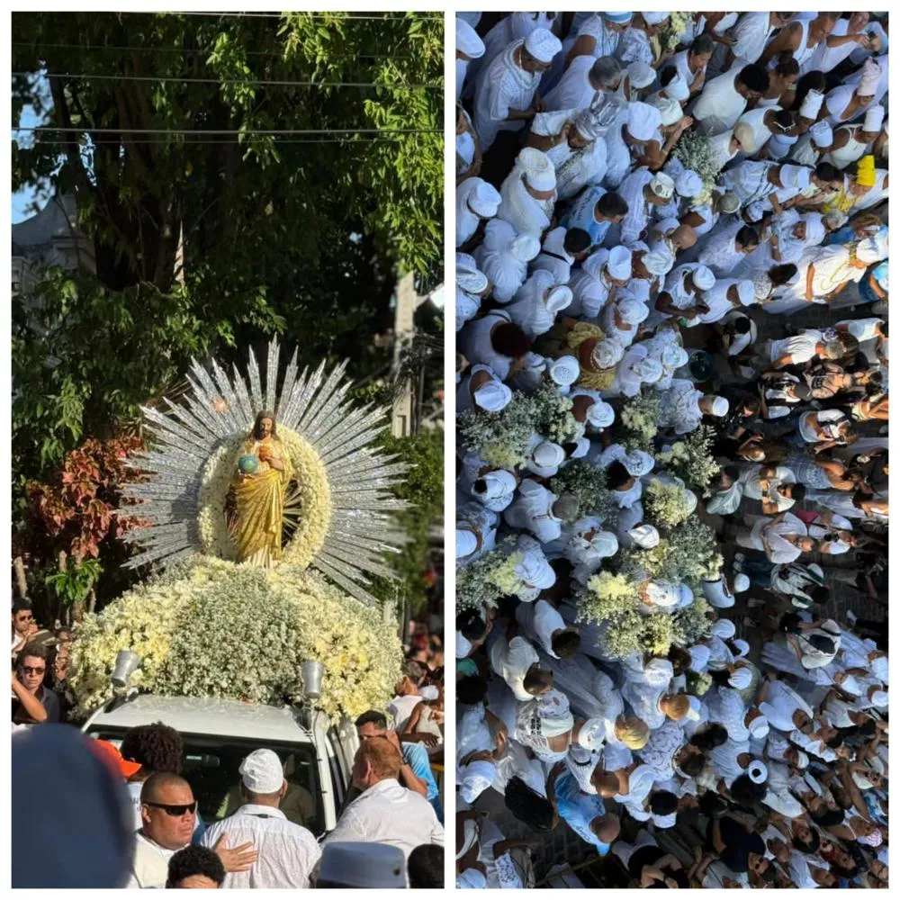 O andor e a multidão no largo do Bonfim: Fotos: Péricles Chagas e Anderson Batista