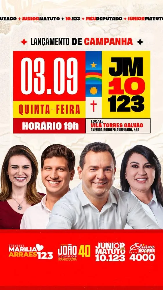 JÚNIOR MATUTO LANÇA NESTA QUINTA (3) COMITÊ EM PAULISTA AO LADO DE JOÃO CAMPOS, MARÍLIA ARRAES E ELIANE SOARES