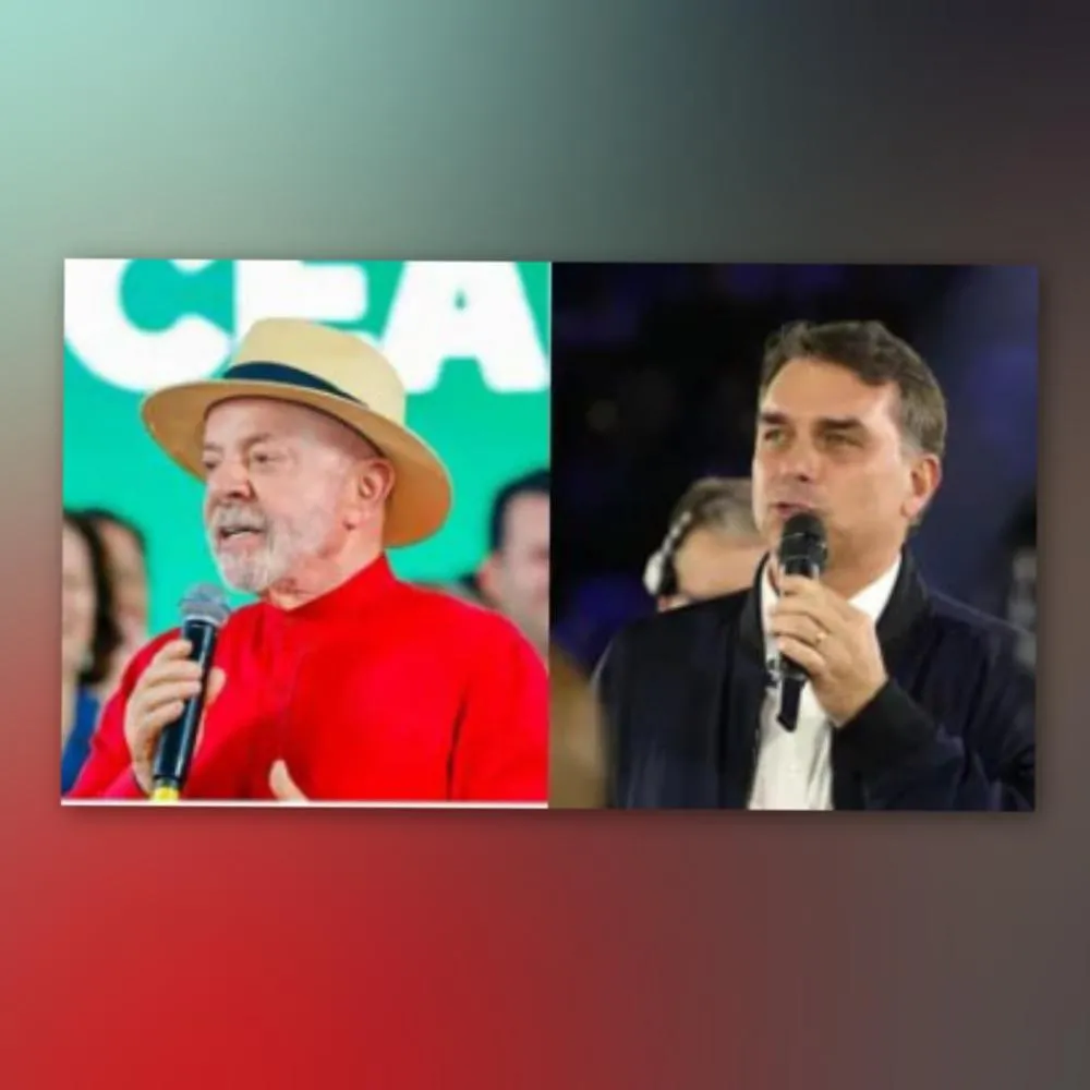 O presidente Luiz Inácio Lula da Silva (PT) e o senador Flávio Bolsonaro (PL-RJ) • Ricardo Stuckert/Estadão Conteúdo.
